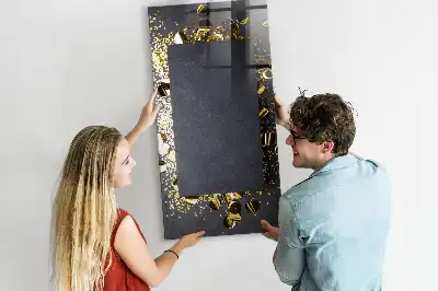 Decoratief glazen wandbord beschrijfbaar en magnetisch met gouden confetti