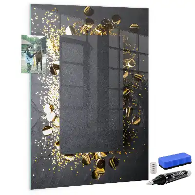 Decoratief glazen wandbord beschrijfbaar en magnetisch met gouden confetti