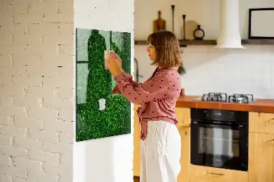 Decoratief glazen wandbord beschrijfbaar en magnetisch met motief van een haag van bladeren