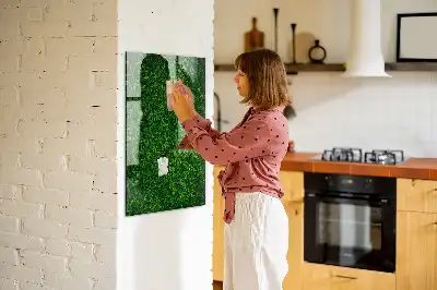 Decoratief glazen wandbord beschrijfbaar en magnetisch met motief van een haag van bladeren