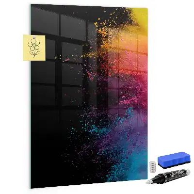 Magnetisch glazen wandbord kleurrijk poeder design