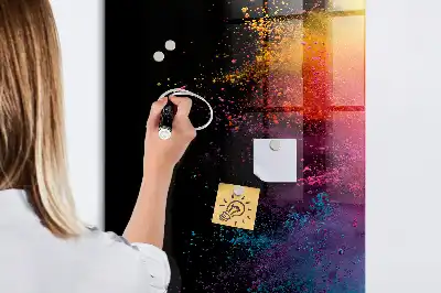 Magnetisch glazen wandbord kleurrijk poeder design