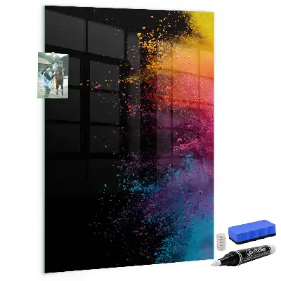 Magnetisch glazen wandbord kleurrijk poeder design