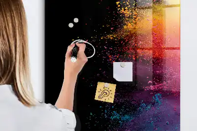 Magnetisch glazen wandbord kleurrijk poeder design