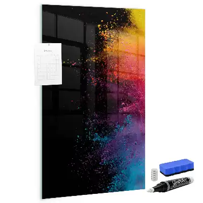 Magnetisch glazen wandbord kleurrijk poeder design