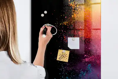 Magnetisch glazen wandbord kleurrijk poeder design
