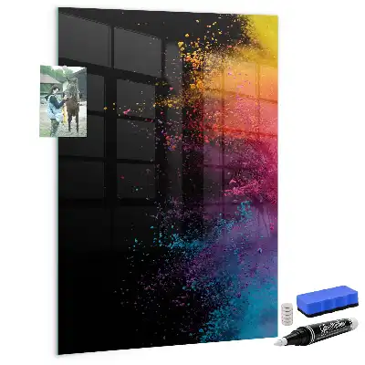 Magnetisch glazen wandbord kleurrijk poeder design