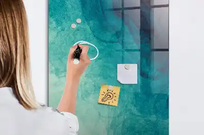 Beschrijfbare magnetische glazen wandplaat met abstracte zee print