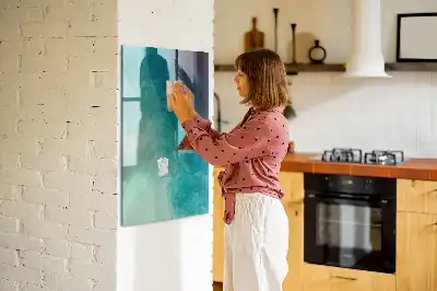 Beschrijfbare magnetische glazen wandplaat met abstracte zee print
