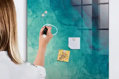 Beschrijfbare magnetische glazen wandplaat met abstracte zee print
