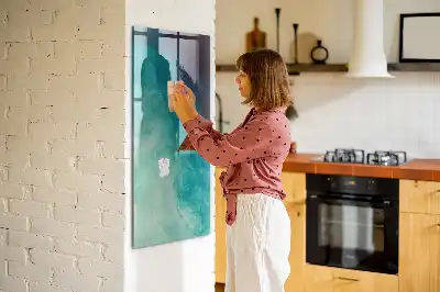 Beschrijfbare magnetische glazen wandplaat met abstracte zee print