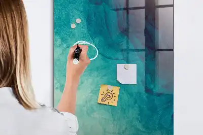 Beschrijfbare magnetische glazen wandplaat met abstracte zee print