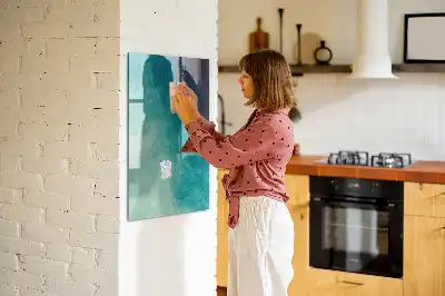 Beschrijfbare magnetische glazen wandplaat met abstracte zee print