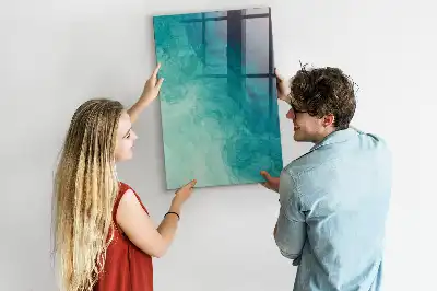 Beschrijfbare magnetische glazen wandplaat met abstracte zee print