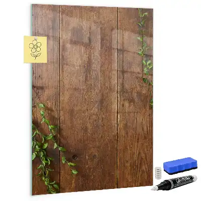 Decoratief glazen wandbord met rustieke houtlook, beschrijfbaar en magnetisch
