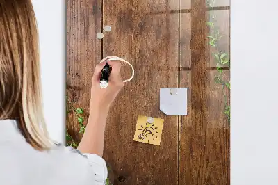 Decoratief glazen wandbord met rustieke houtlook, beschrijfbaar en magnetisch