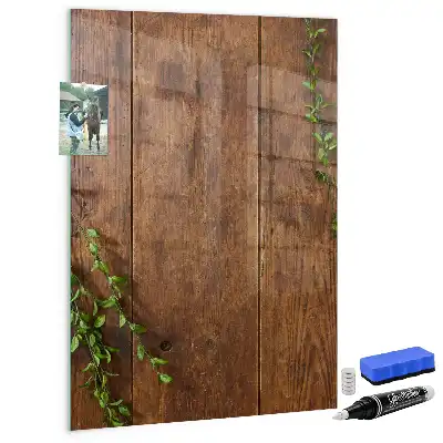 Decoratief glazen wandbord met rustieke houtlook, beschrijfbaar en magnetisch
