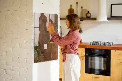 Decoratief glazen wandbord met rustieke houtlook, beschrijfbaar en magnetisch