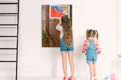 Decoratief glazen wandbord met rustieke houtlook, beschrijfbaar en magnetisch