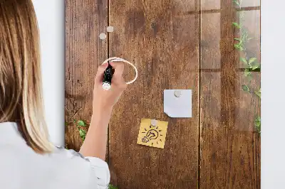 Decoratief glazen wandbord met rustieke houtlook, beschrijfbaar en magnetisch