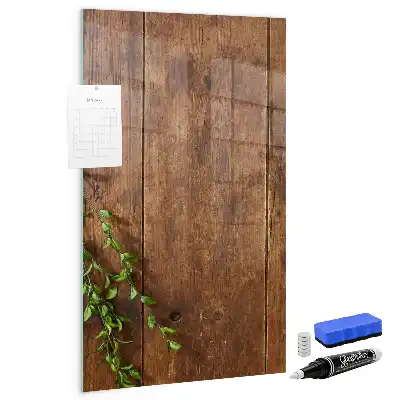 Decoratief glazen wandbord met rustieke houtlook, beschrijfbaar en magnetisch