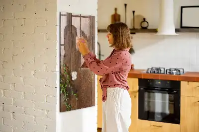 Decoratief glazen wandbord met rustieke houtlook, beschrijfbaar en magnetisch