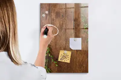 Decoratief glazen wandbord met rustieke houtlook, beschrijfbaar en magnetisch