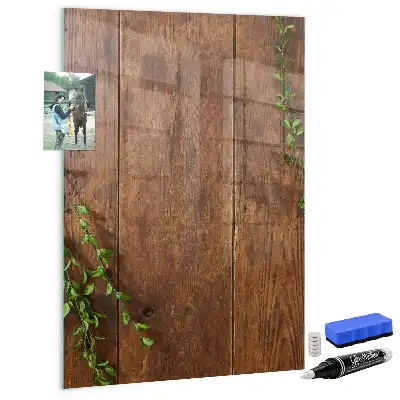 Decoratief glazen wandbord met rustieke houtlook, beschrijfbaar en magnetisch