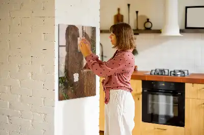 Decoratief glazen wandbord met rustieke houtlook, beschrijfbaar en magnetisch