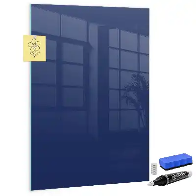 Decoratief glazen wandbord beschrijfbaar en magnetisch in marineblauw