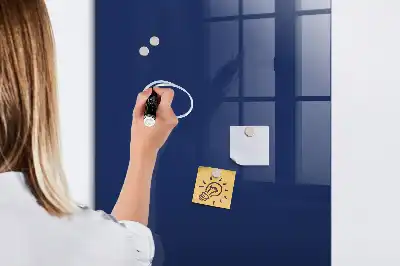 Decoratief glazen wandbord beschrijfbaar en magnetisch in marineblauw