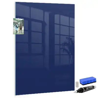 Decoratief glazen wandbord beschrijfbaar en magnetisch in marineblauw