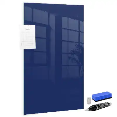 Decoratief glazen wandbord beschrijfbaar en magnetisch in marineblauw