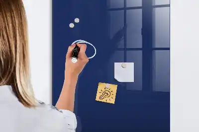 Decoratief glazen wandbord beschrijfbaar en magnetisch in marineblauw