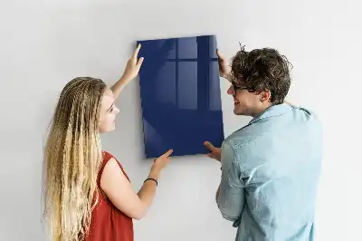 Decoratief glazen wandbord beschrijfbaar en magnetisch in marineblauw