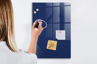 Decoratief glazen wandbord beschrijfbaar en magnetisch in marineblauw