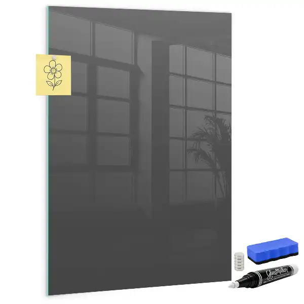 Decoratief glazen wandbord beschrijfbaar en magnetisch in het grijs