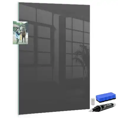 Decoratief glazen wandbord beschrijfbaar en magnetisch in het grijs