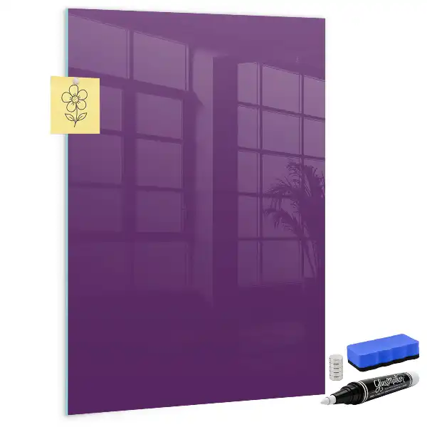 Magnetisch en uitwisbaar glazen wandbord in de kleur paars