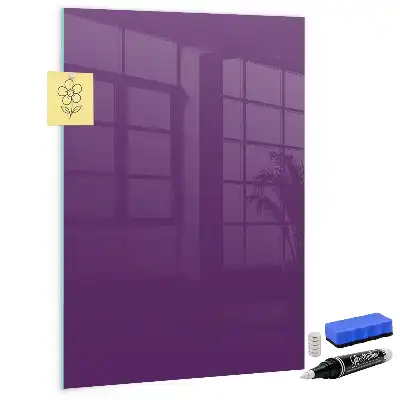 Magnetisch en uitwisbaar glazen wandbord in de kleur paars
