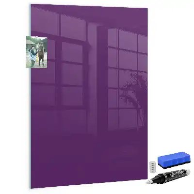 Magnetisch en uitwisbaar glazen wandbord in de kleur paars