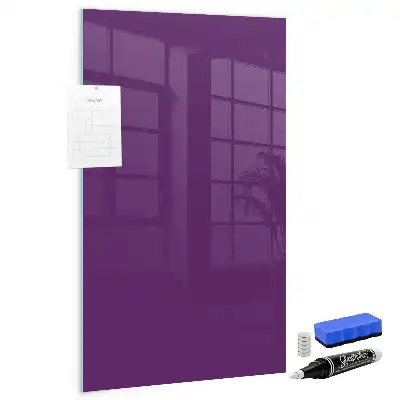 Magnetisch en uitwisbaar glazen wandbord in de kleur paars