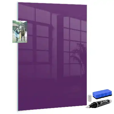 Magnetisch en uitwisbaar glazen wandbord in de kleur paars