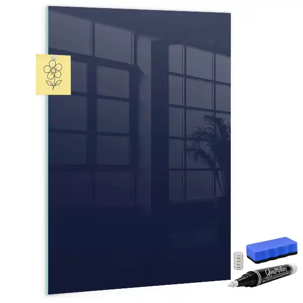 Decoratief glazen wandbord beschrijfbaar en magnetisch donker marineblauw