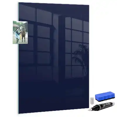 Decoratief glazen wandbord beschrijfbaar en magnetisch donker marineblauw
