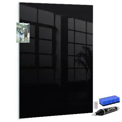 Decoratief glazen wandbord beschrijfbaar en magnetisch in het zwart