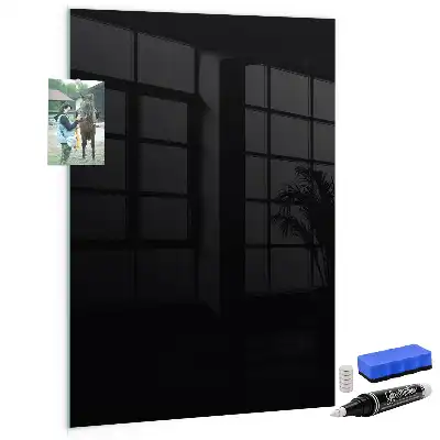 Decoratief glazen wandbord beschrijfbaar en magnetisch in het zwart