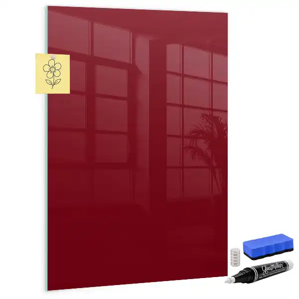 Magnetisch en uitwisbaar glazen wandbord in de kleur bordeaux