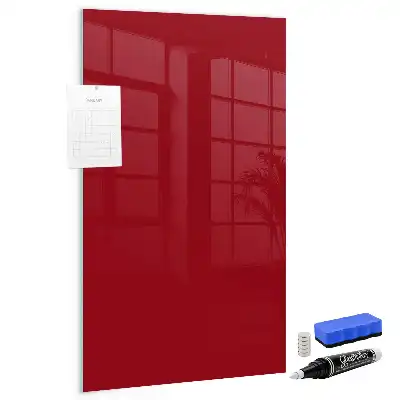 Decoratief glazen wandbord beschrijfbaar en magnetisch in de kleur rood