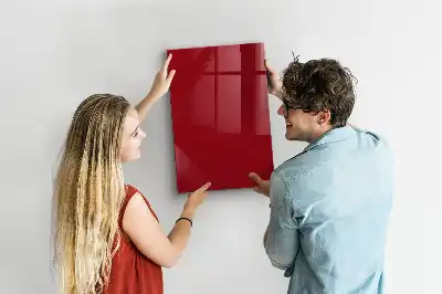 Decoratief glazen wandbord beschrijfbaar en magnetisch in de kleur rood